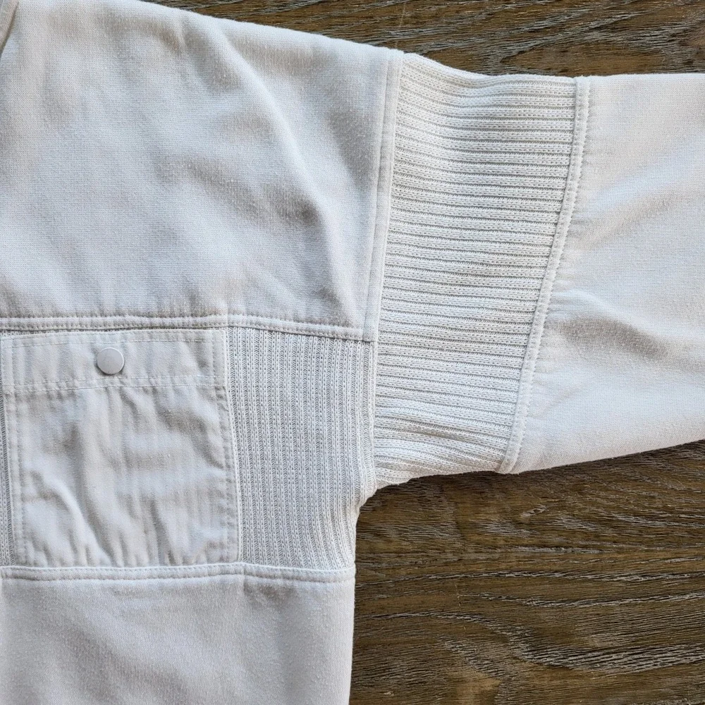 Vintage Triples White Henley Sweatshirt Mens Medium Ribbed Mixed Media Pocket